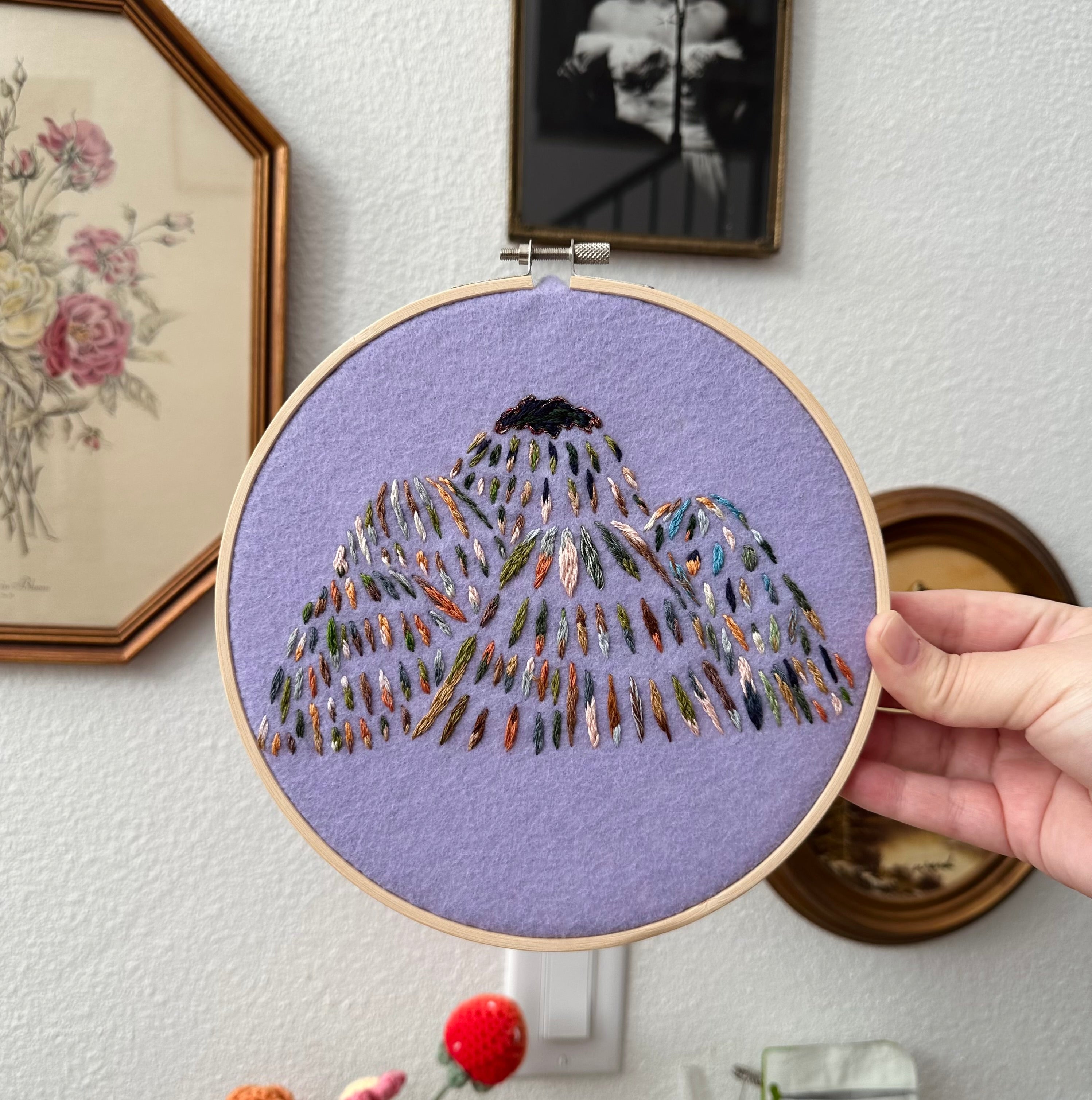 Mountain embroidery art on hoop