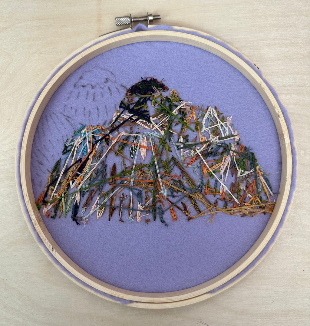 Mountain embroidery art on hoop