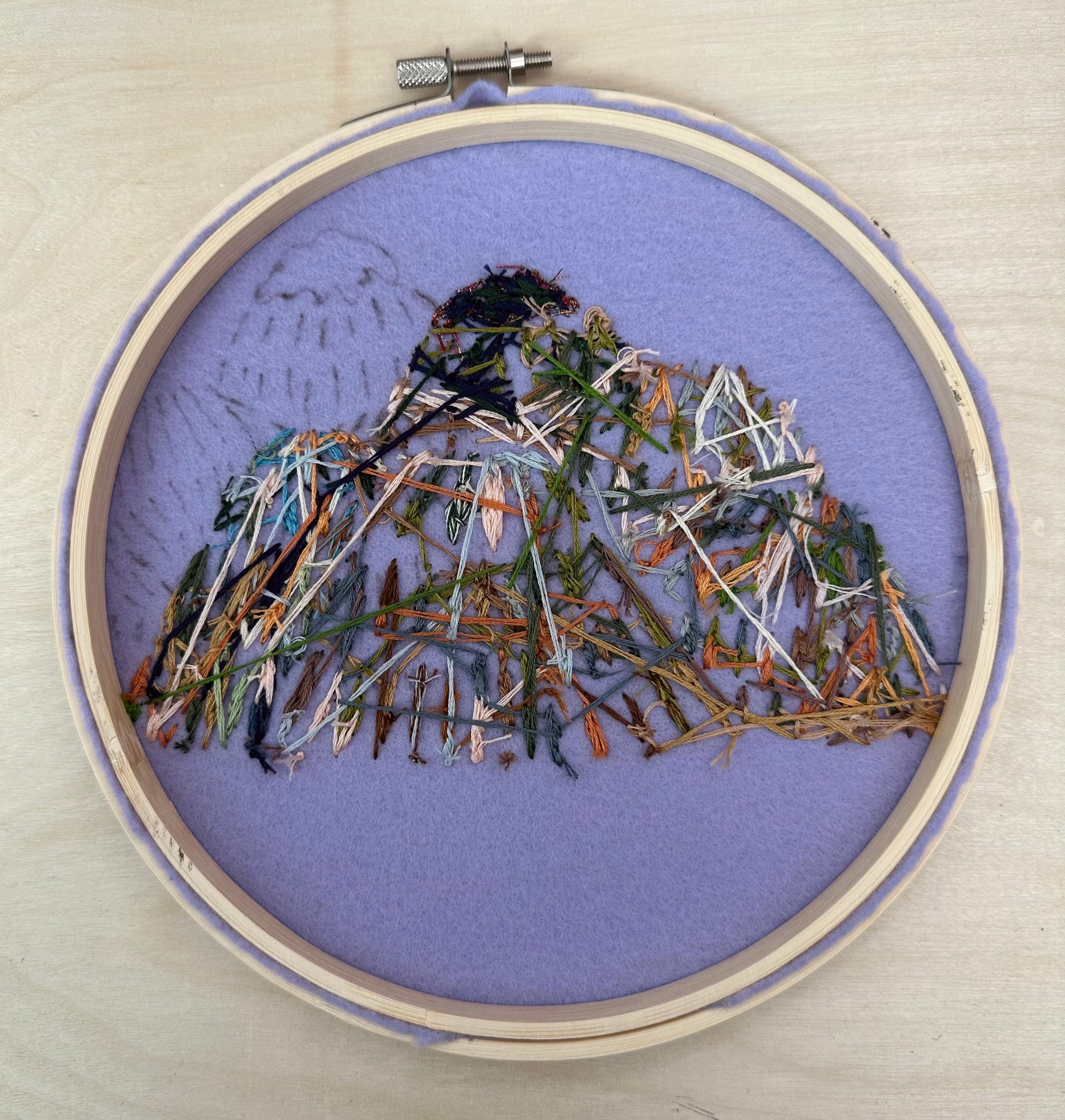 Mountain embroidery art on hoop