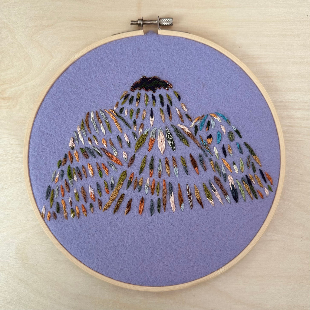 Mountain embroidery art on hoop