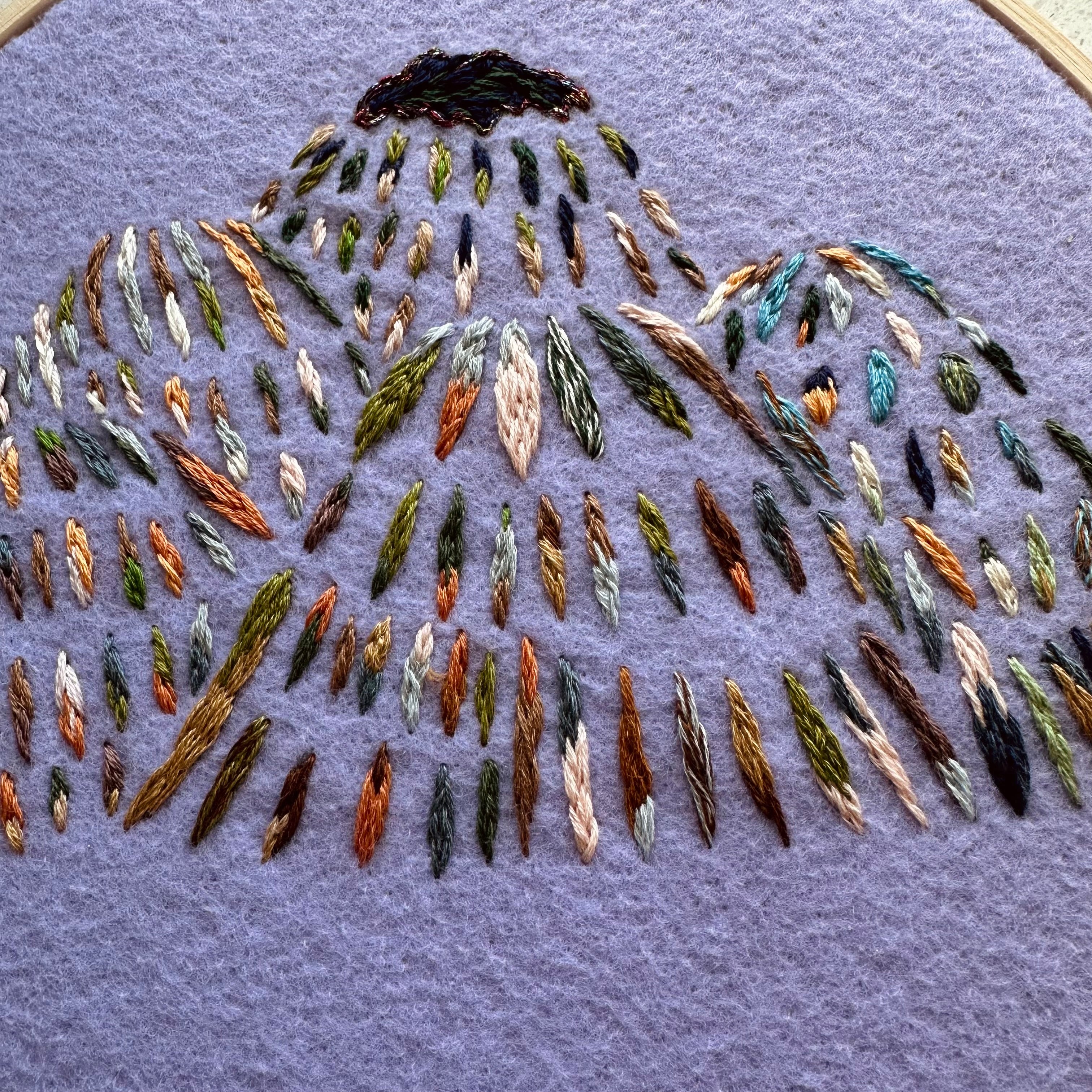 Mountain embroidery art on hoop