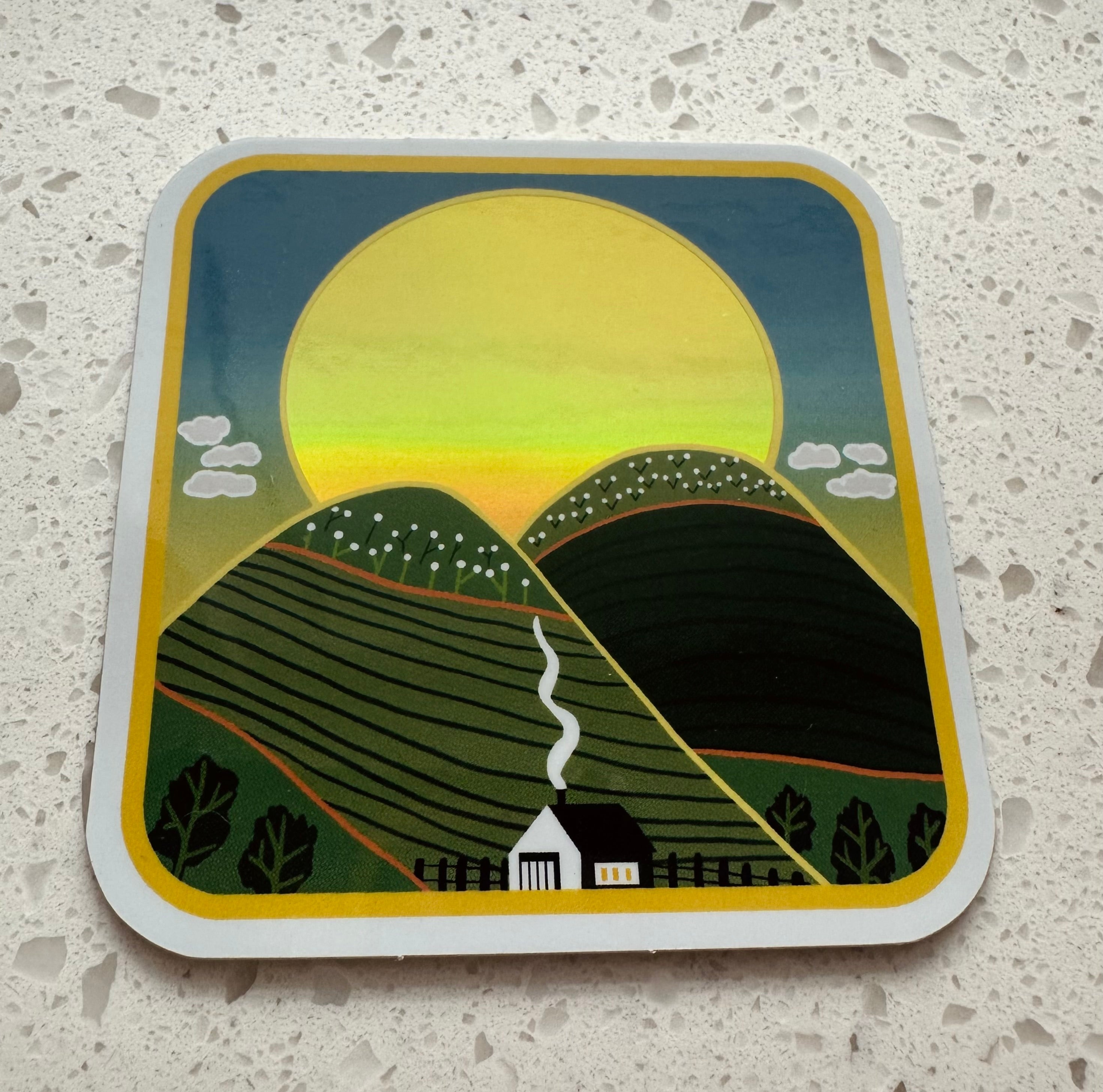 Mountainscape Sticker with Holographic Sun