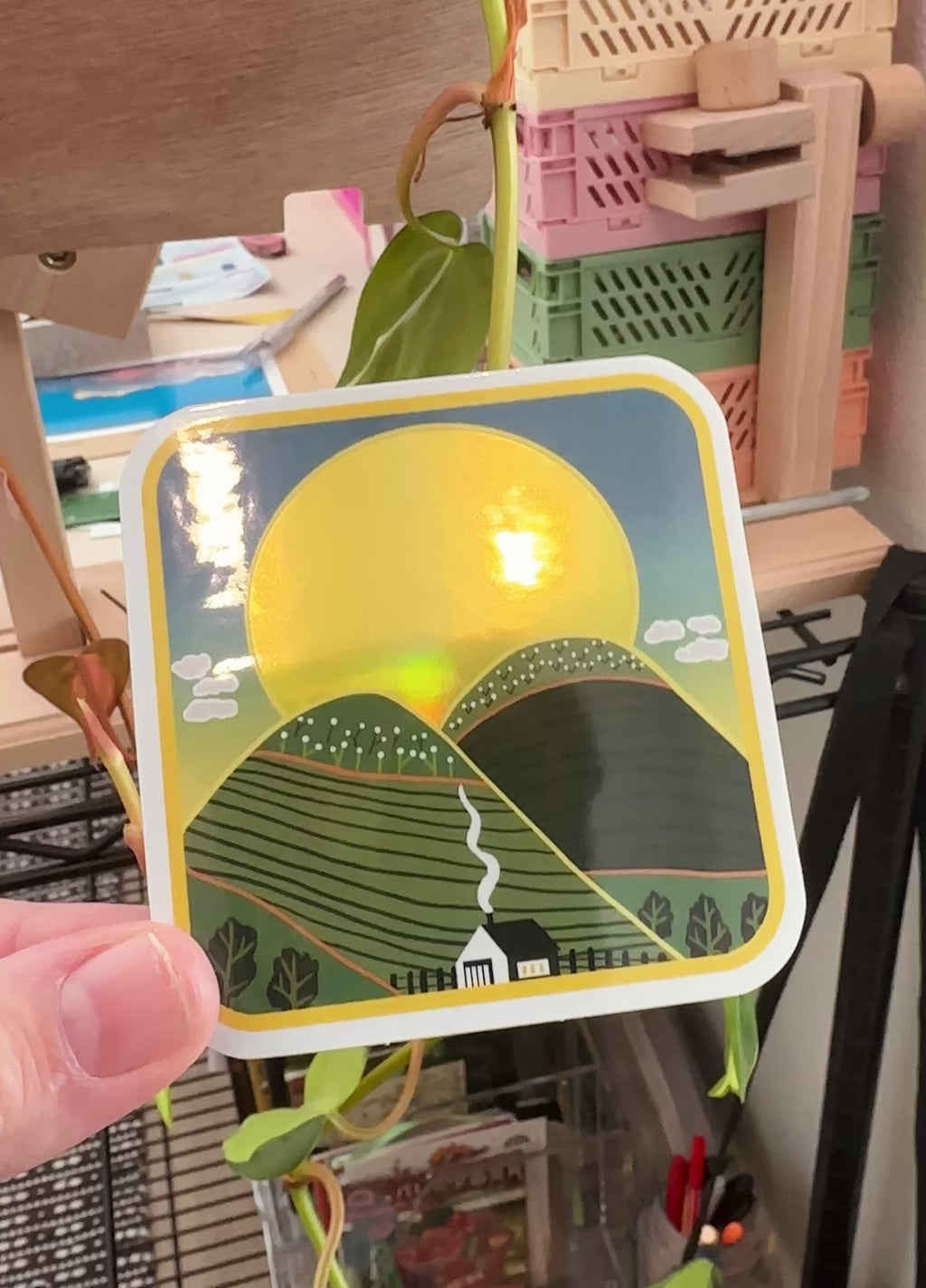 Mountainscape Sticker with Holographic Sun