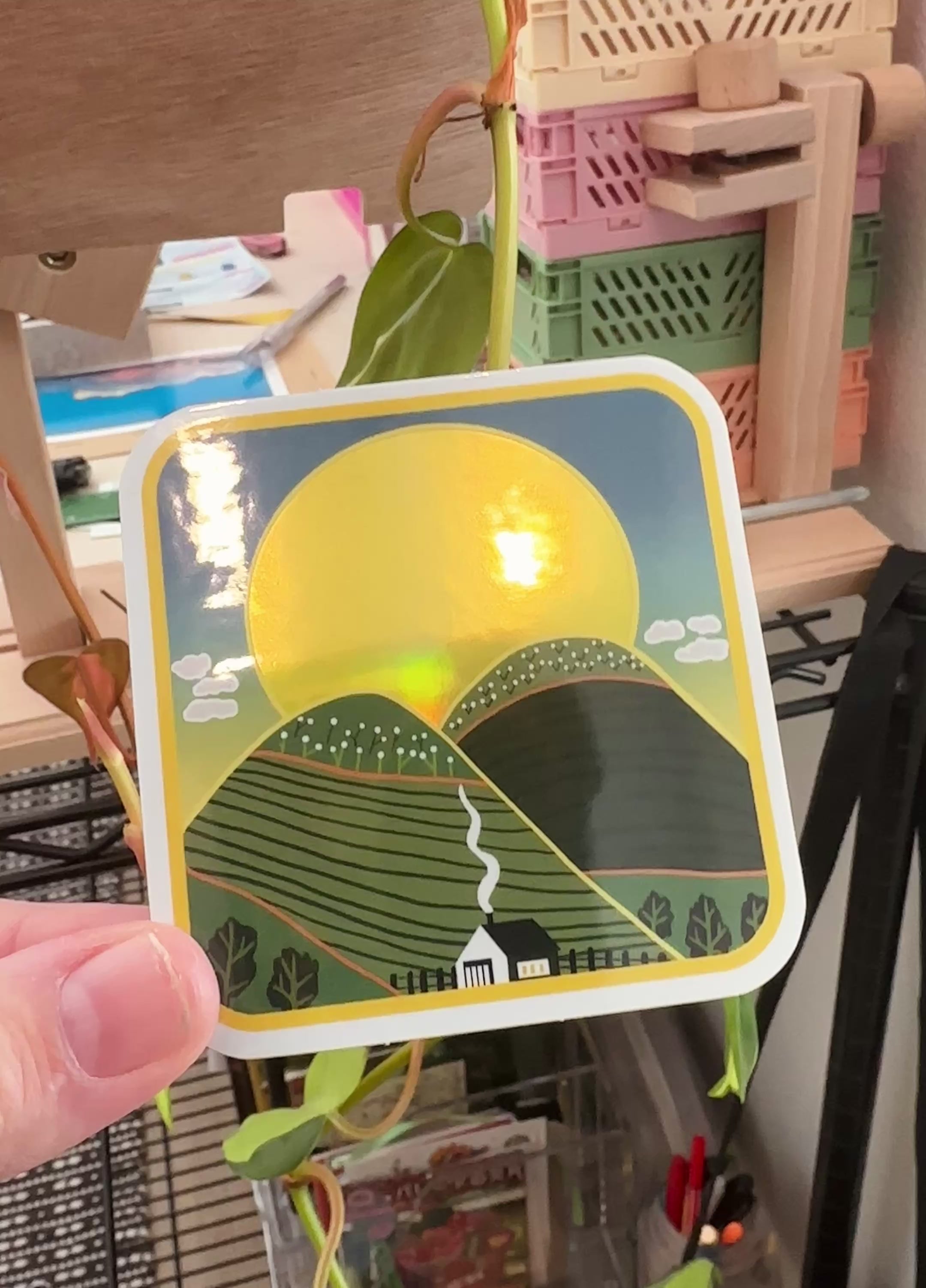 Mountainscape Sticker with Holographic Sun